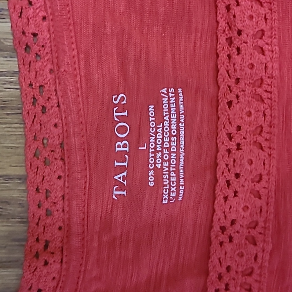 Talbots Lace Trim Square Neck Knit Top Cotton Blend T-shirt sz Large - Picture 3 of 6